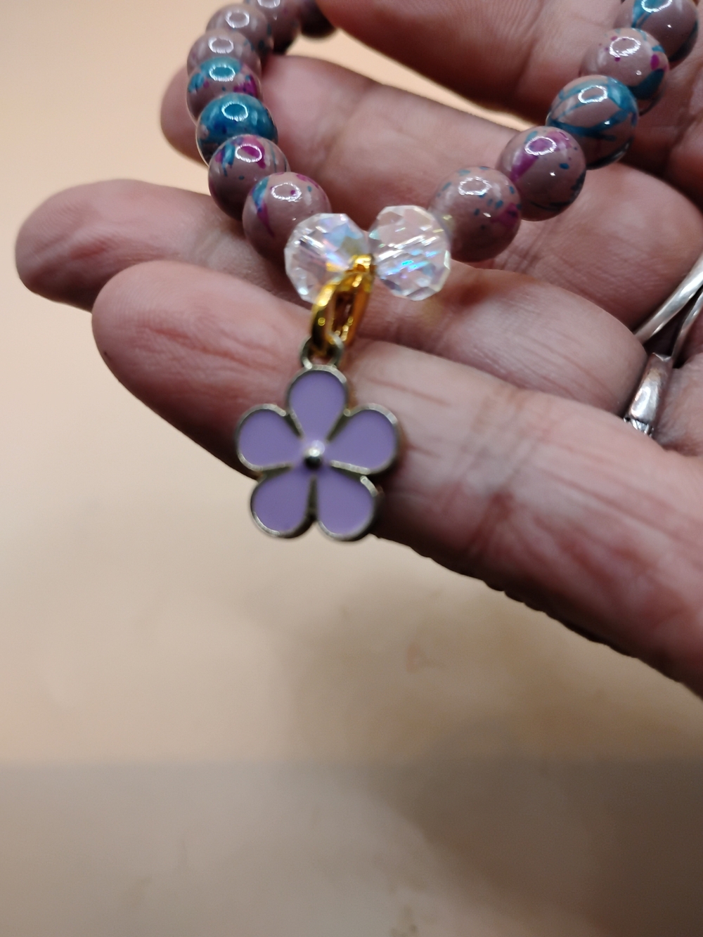 Lavender Flower Charm Beaded Bracelet - Women Jewelry